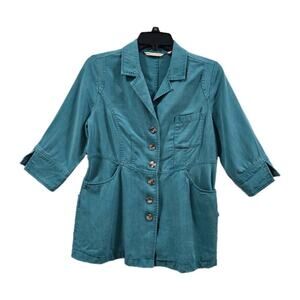 WOMENS SOFT SURROUNDINGS TEAL TUNIC 3/4 SLEEVE GREEN JACKET SIZE PXS